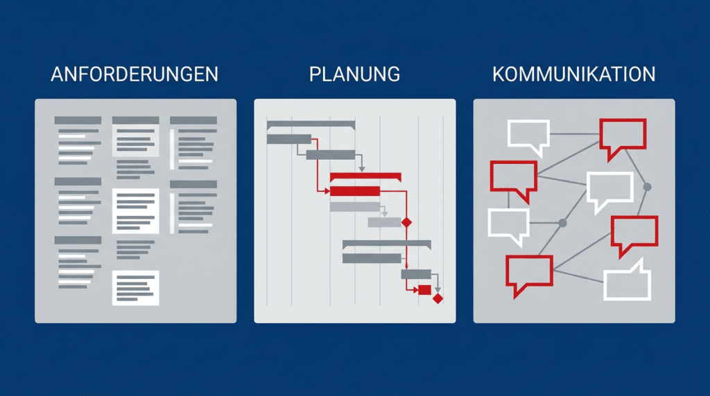 Übersicht 3 Top Prios in Projekten (Anforderungen. Planung, Kommunikation)